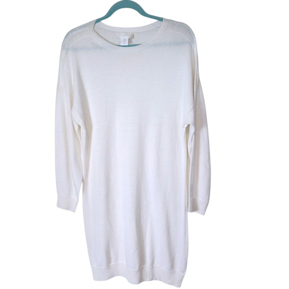 Knititude Sweaters - Knititude Womens White Cotton Scarf Crew Neck Sweater Dress Sz M Cozy Minimalist